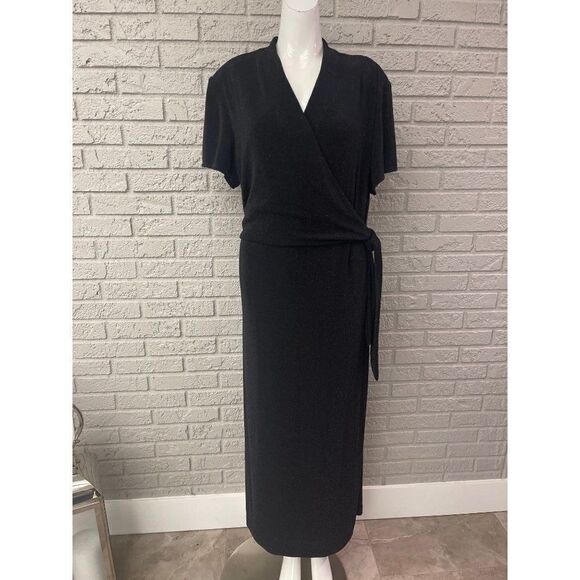 Virgo Black Sparkle Faux Wrap Dress Size 18 - Picture 2 of 9